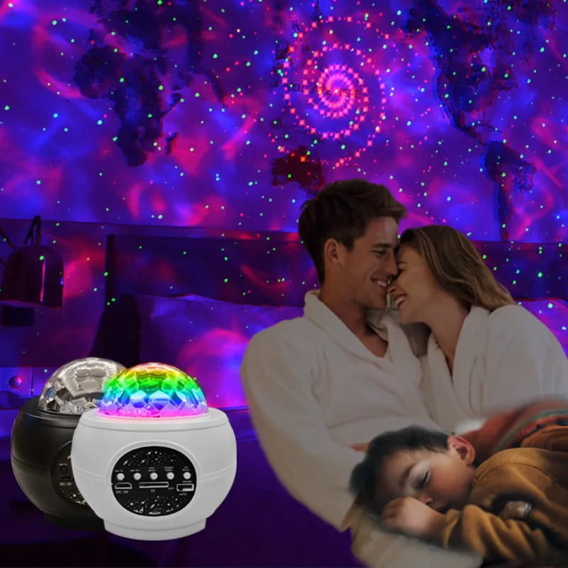 

LED Star Ocean Wave Projector Night Light Galaxy Starry Sky Projector Night Lamp With Music Bluetooth Speaker Childrens Gifts