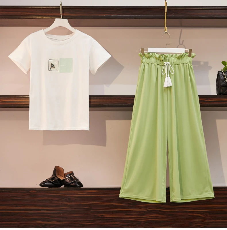 Женский спортивный костюм из двух предметов размера плюс летний Повседневный