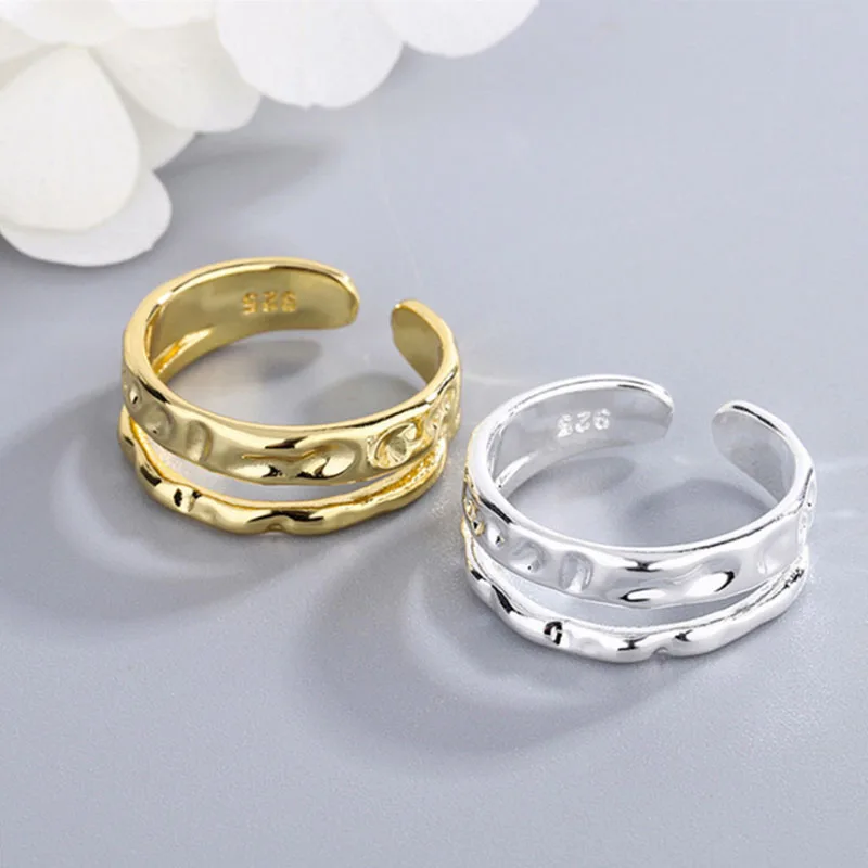 

VENTFILLE Silver Color Wave Ring for Women Girl Gift Concave-Convex European American Design Glossy Double-Layer Rings