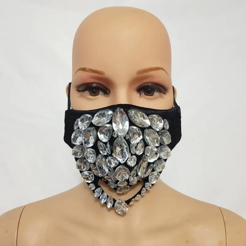 

Black Red Gold Big Rhinestones Mask Male Female Stage Accessories Prom Party Crystals Stones Masks DJ Singer Dancer Ornament