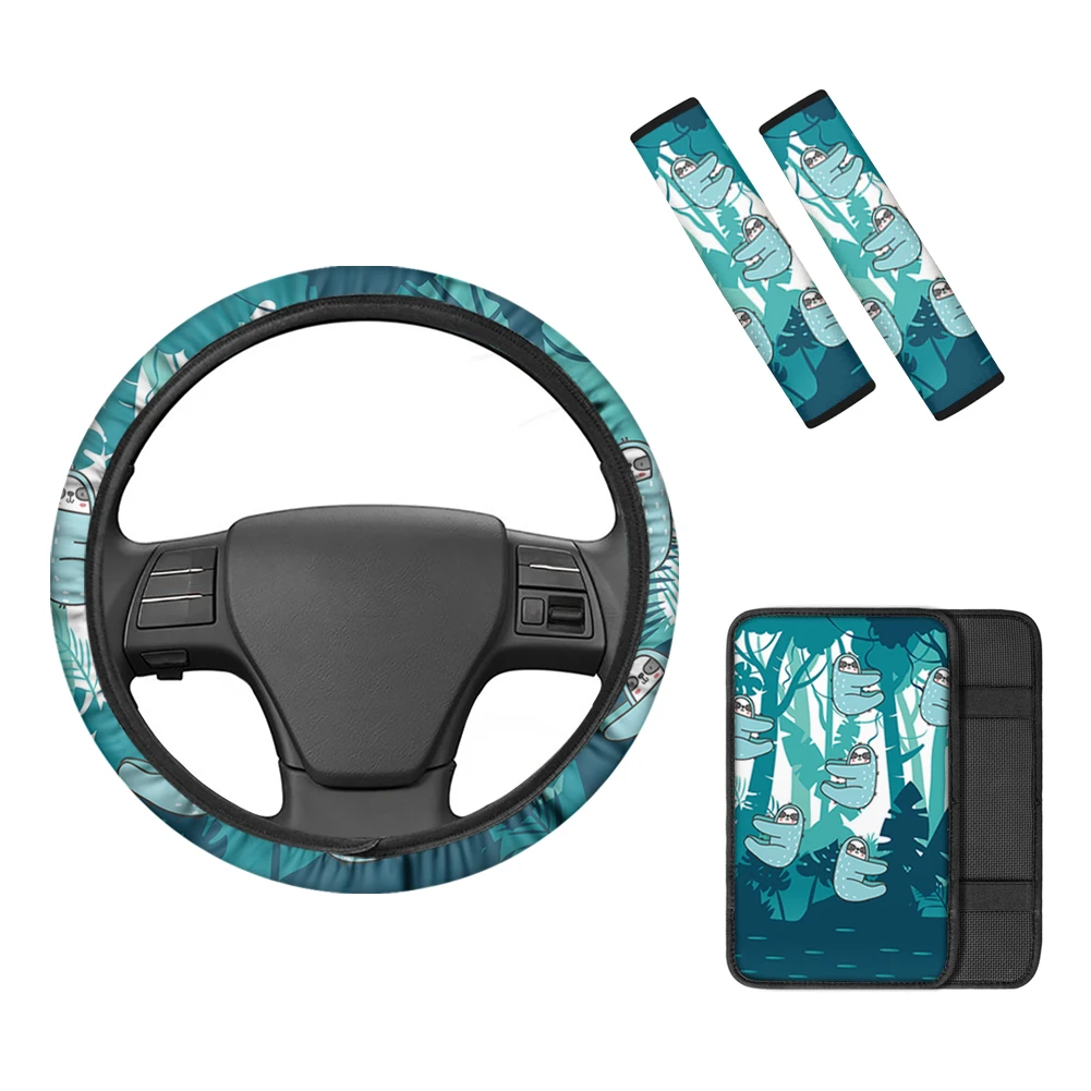 

PinUp Angel Animal Sloth Printed Car Center Console Storage Cover Car Steering Wheel Auto Safety Belt Pads 4pcs/Set Universal