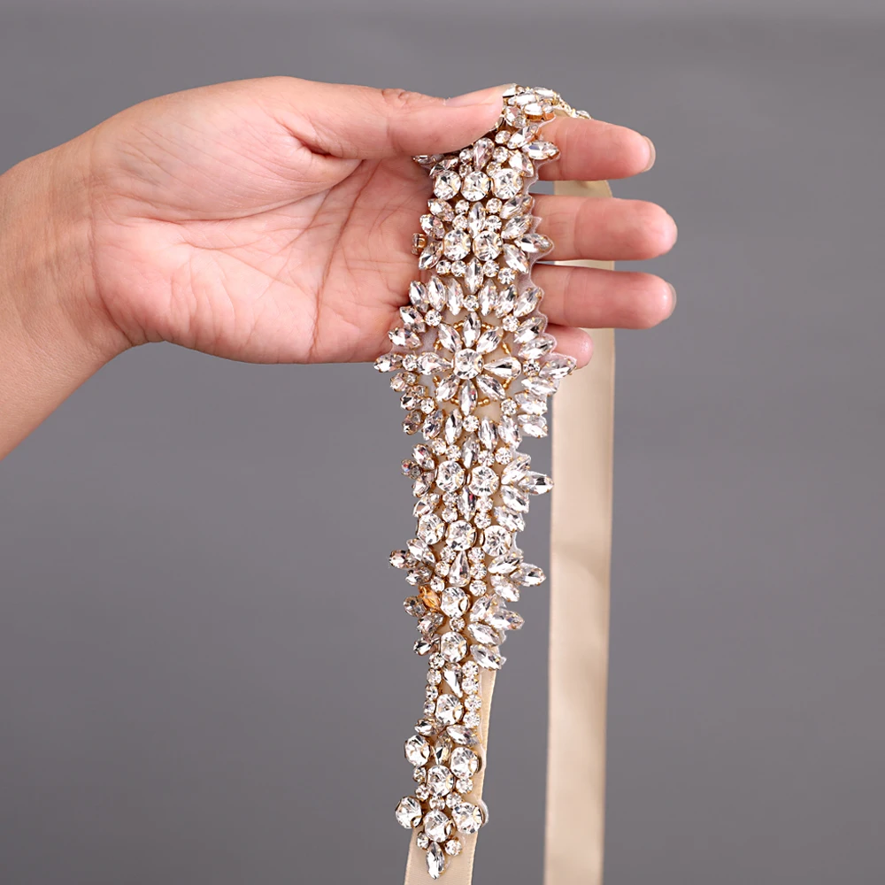 

TRiXY S319-G Golden Rhinestones Belt Bridal Belt Crystal Wedding Belt Sashes Stunning Flower Belt for Dress Belts for Women