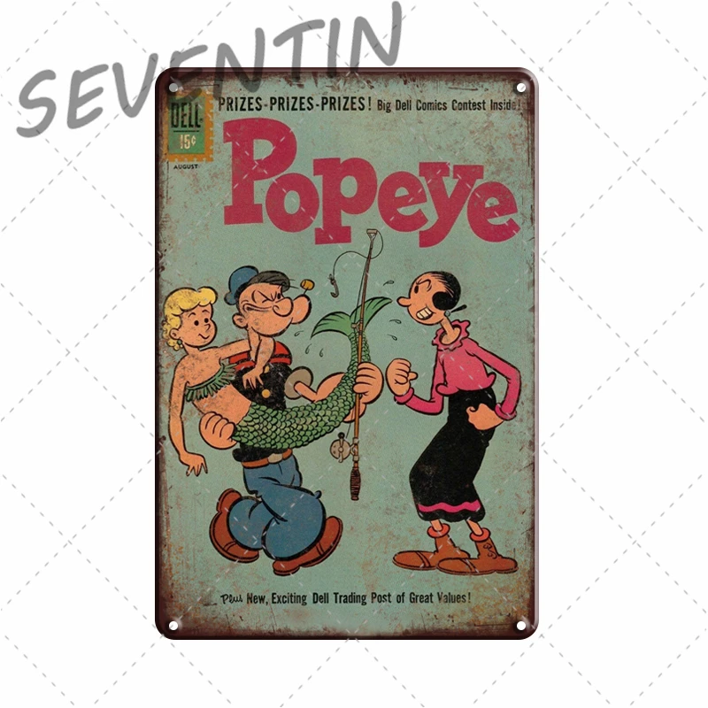Popeye мультфильм металлическая Жестяная Табличка с надписью в винтажном стиле