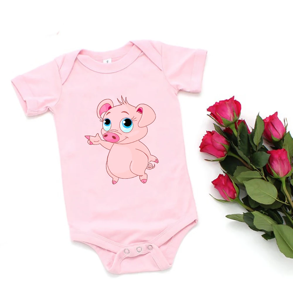 Animal lindo ni&ntilde;o ni&ntilde;a mono de dibujos animados divertido cerdito impresi&oacute;n beb&eacute; reci&eacute;n nacido Ropa de talla grande verano beb&eacute; ni&ntilde;a cuerpo 0-24M-1