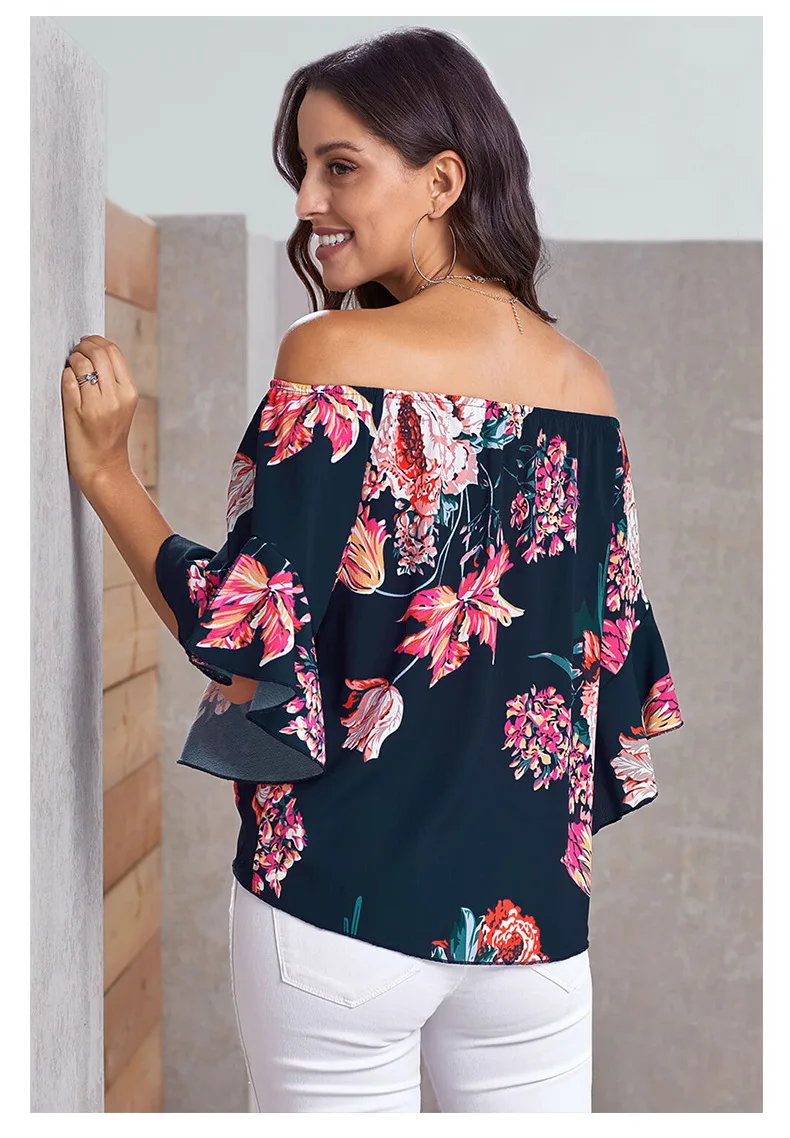 

Blouses Women's Shirt Top 2020 Fashion Clothing Elegant Vintage Beautiful Summer New loose sexy one-shoulder print knotted