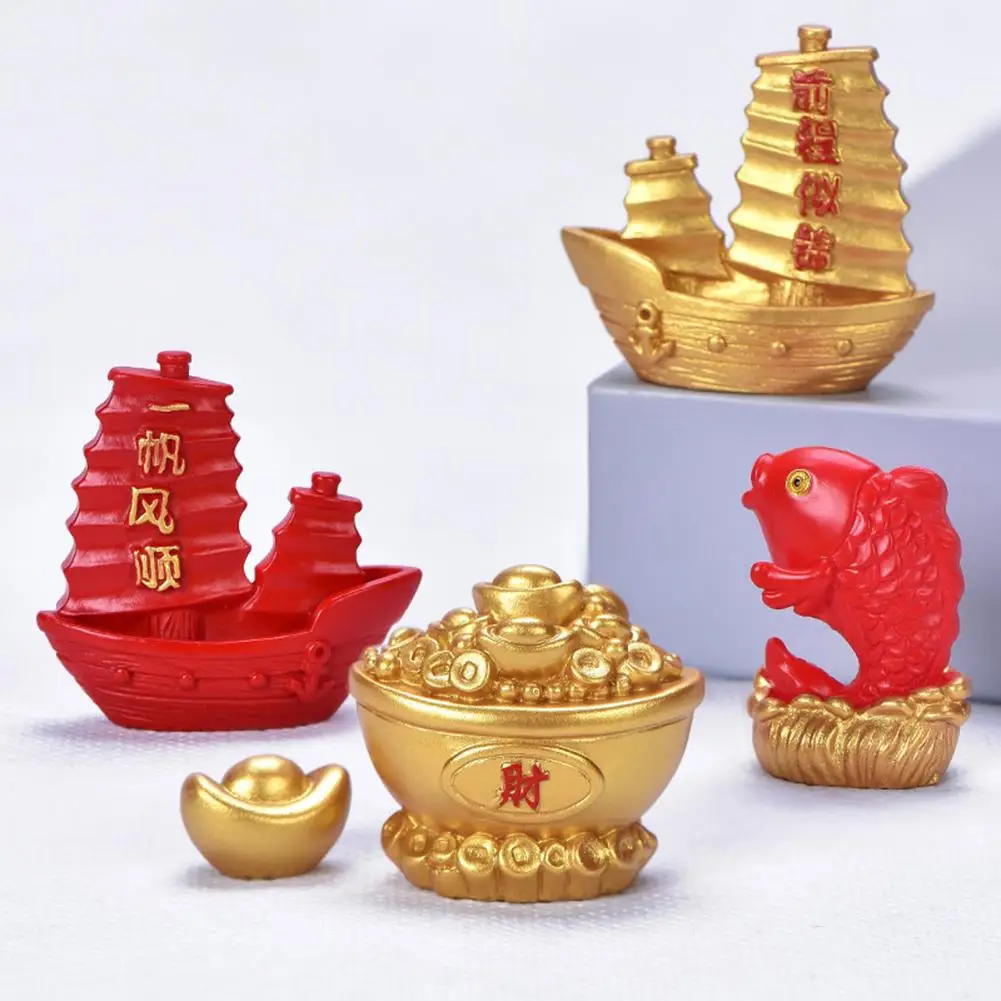 

Mini Resin Fortune Tree Chinese Golden Ingot Home Office Desk Landscape Ornament