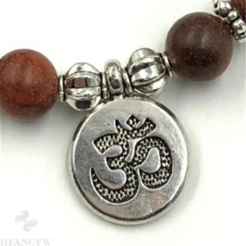 

8mm Sandalwood Mala Bracelet Lotus Buddha Pendant 7.5inches Wrist Stretchy Sutra yoga Healing Spirituality Handmade Buddhism