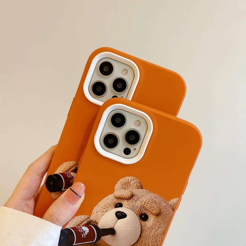 cute cartoon teddy drinks bear phone case for iphone 12 11 pro max x xs max xr 7 8 plus cases shockproof soft silicone cover free global shipping