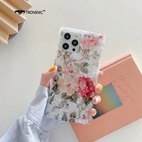 square conch flower phone case for iphone 12 pro max soft silicone shiny shell rose peony pink cases for iphone 11 pro max cover