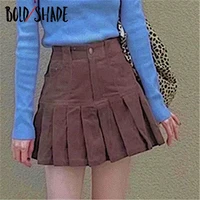 bold shade grunge fashion goblincore mini skirt corduroy button pleated skirts for women streetwear solid outfits winter autumn