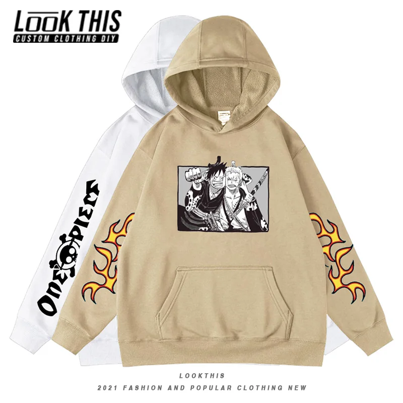 

Hip Hop Male Hoodie ONE PIEC Pullover Japanese Anime Characters Spring Autumn Tops Oversized Streetwear Hooded Long Sleeve Hood