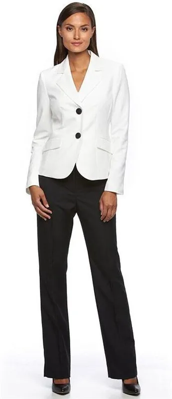Женский брючный костюм Белый однобортный Блейзер и брюки деловой большого