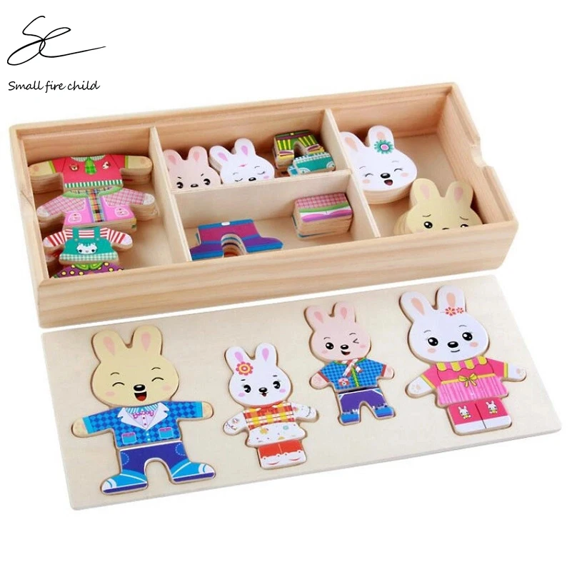 Новый Детский милый кролик переодевание пазл для раннего детства деревянный
