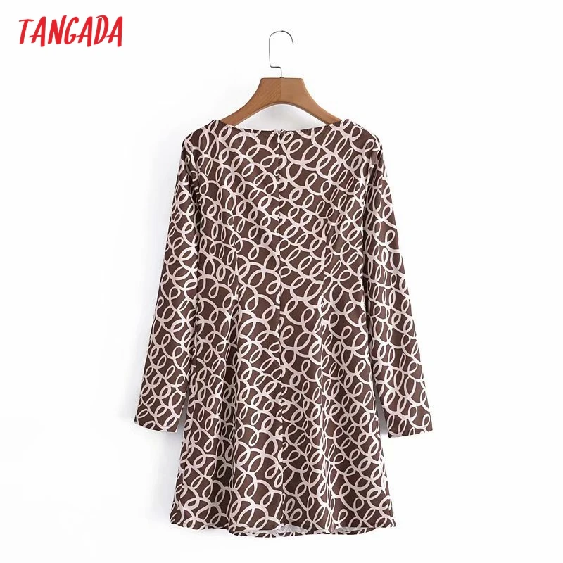

Tangada 2021 Fashion Women Print Mini Dress Long Sleeve Zipper Ladies Vintage Dress 5D106