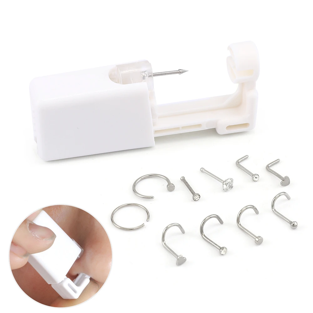 

1 Unit Disposable Safe Sterile Piercing Unit and 10pcs Nose Nails for Gem Nose Studs Piercing Gun Piercer Tool Body Jewelry