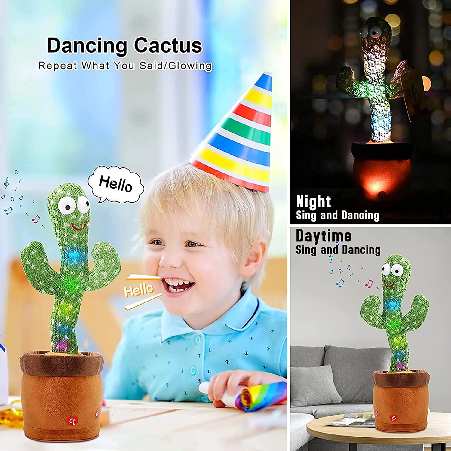 

32cm Dancing Cactus Talking Cactus Baby Repeating What You Say Glowing Cactus Singing Toy Mimicking Recording Interactive Toy