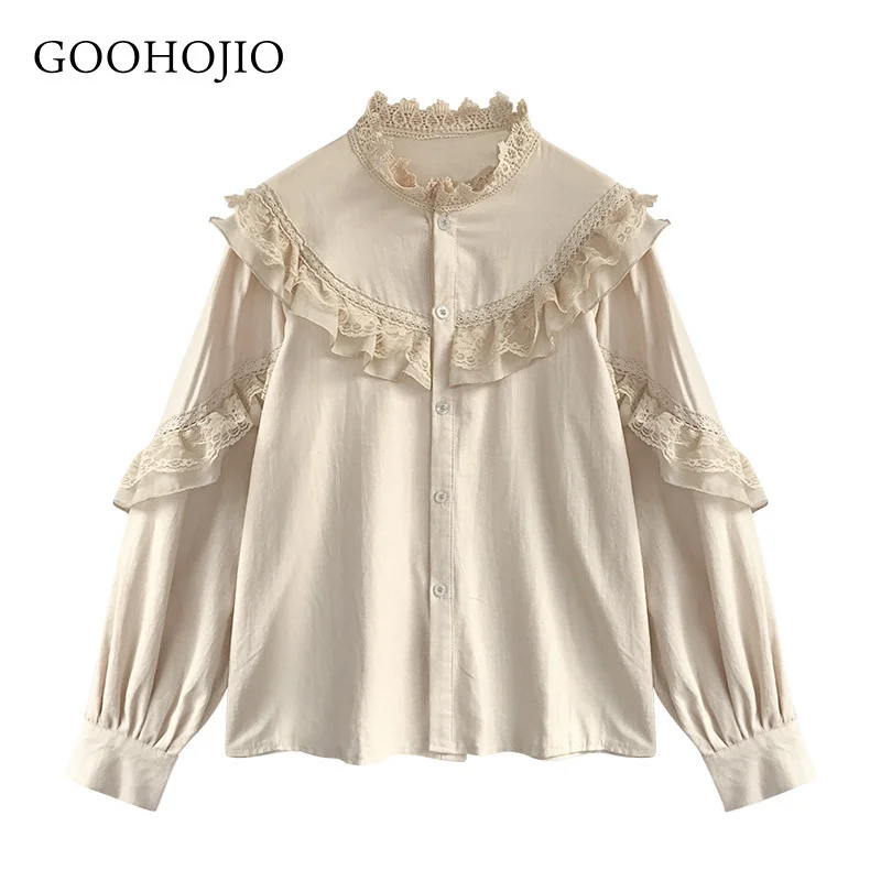 

GOOHOJIO 2021 Spring and Autumn Temperament Shirt Women Retro Lantern Sleeve Shirt for Women Fashionable Elegant Women Blouses