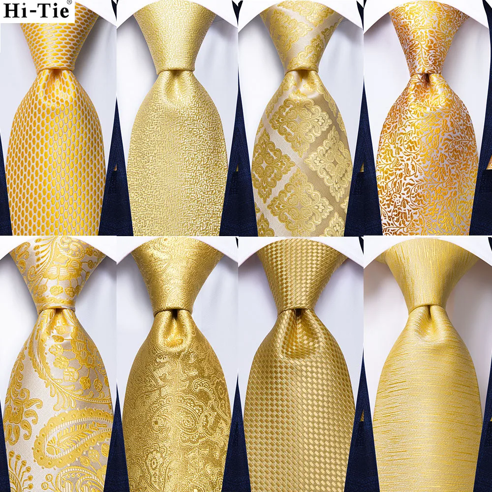 

Hi-Tie Luxury Yellow Gold Paisley Plaid Silk Wedding Necktie For Men Fashion Mens Tie Gravatas Gift Business Party Dropshipping