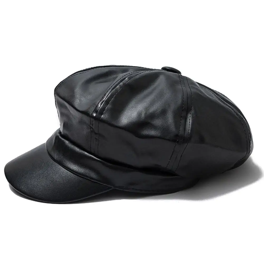 black 1 шт., Корейская версия, однотонные цветные от солнца, женские, из искусственной кожи, восьмиугольная кепка, Британская мода, дикая шляпа - Цвет: black