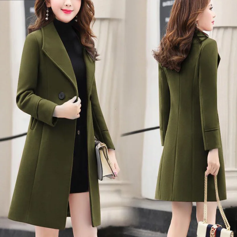 

2022 New Spring and Autumn Woolen Coat Female Long Large Size Thick Women Woolen Jacket Slim Lady Clothing Women's Coats