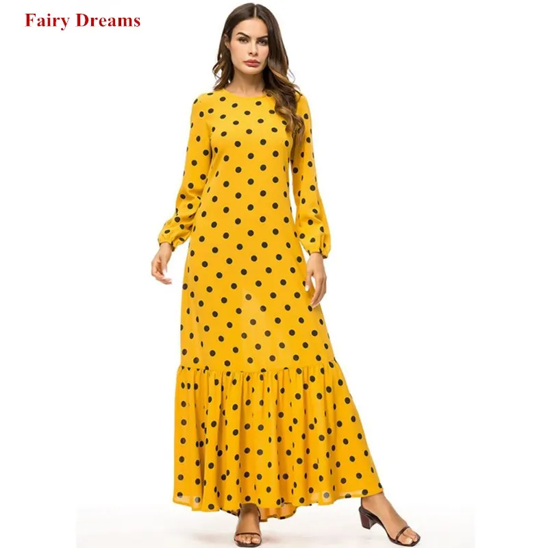 Женское мусульманское платье с длинным рукавом в горошек|Одежда Азии и островов