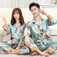 couple snight pijamas long sleeved silk sleepwear silk pajamas for women pajamas set pijamas african loungewear mens sleep tops