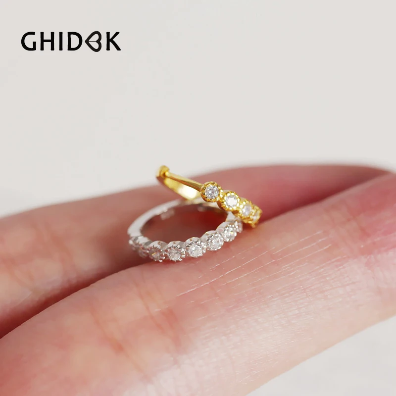 GHIDBK Ins маленькие серьги из стерлингового серебра 925 пробы круглый фианит золотые Изящные кубические Серги-Обручи из циркония серьги женские минималистичные обручи оптом