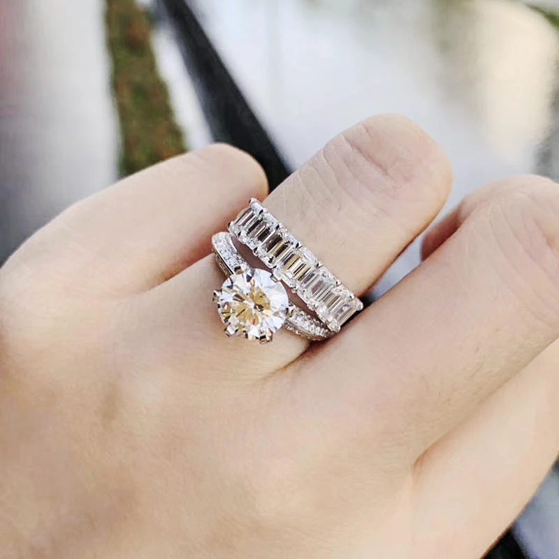 

Элитная твердый 925 Серебряное кольцо Круглый 2Ct 10 сердца, стрелы с бриллиантами свадебные набор обручальных колец для женщин ювелирные изде...
