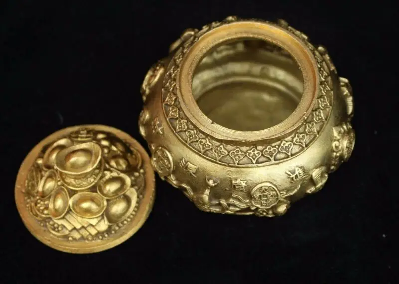 

Chinese Bronze Brass Yuanbao Mammon Money Wealth God Statue Treasure Bowl Statues for Decoration Collection Ornaments Figurines