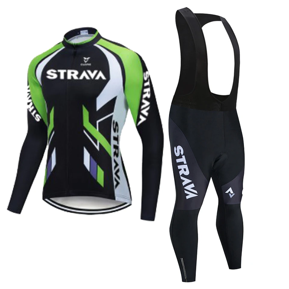 

Spring /Autumn Men Cycling Jersey Set STRAVA Long Sleeve Quick Dry Bike Jersey Uniform Outdoor Mountain Team Ropa Ciclismo