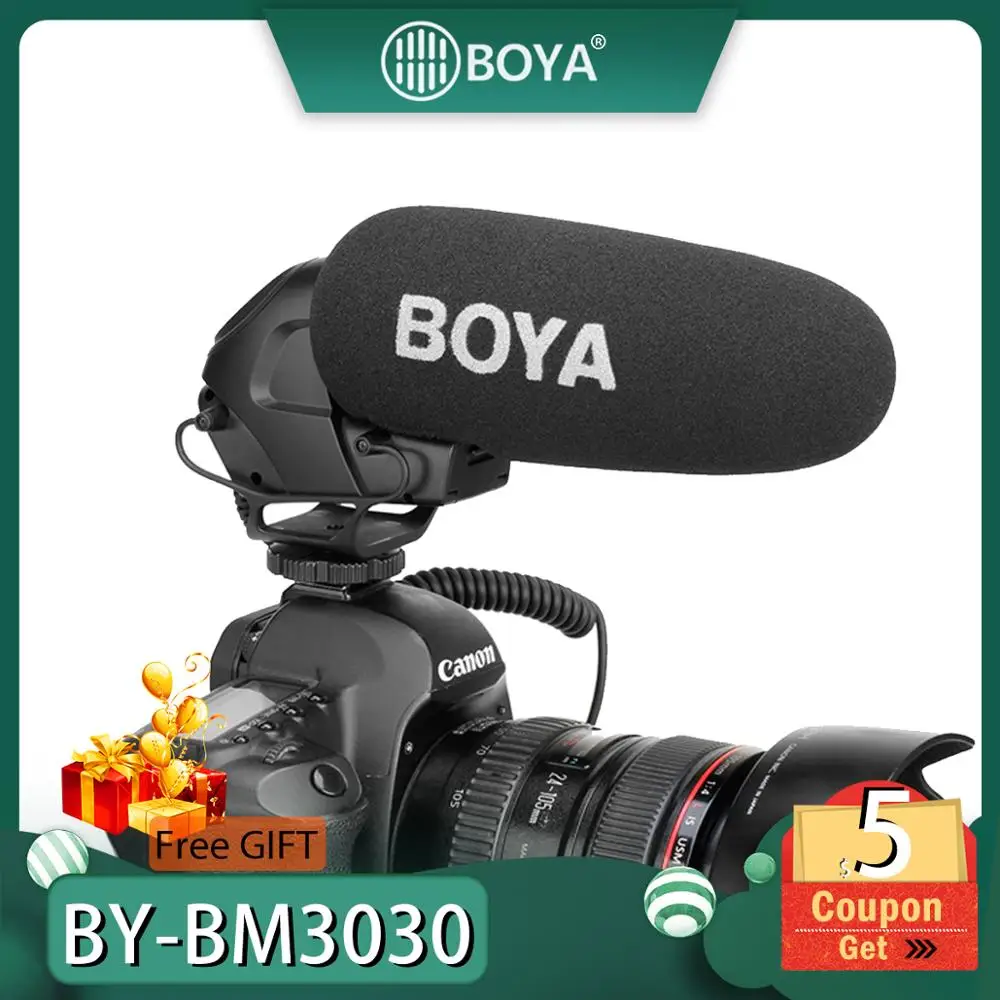 BOYA BY BM3030 микрофон Shoutgun на камеру 3 5 мм Гиперкардиоидный видео интервью ENG для Canon