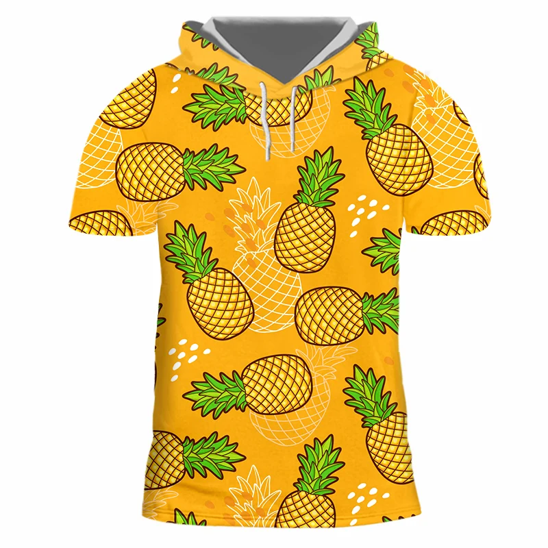 

Футболка мужская с капюшоном, Повседневная рубашка в стиле Харадзюку, с принтом фруктов, оранжевый ананас, короткий рукав, 3d-принт, европейс...