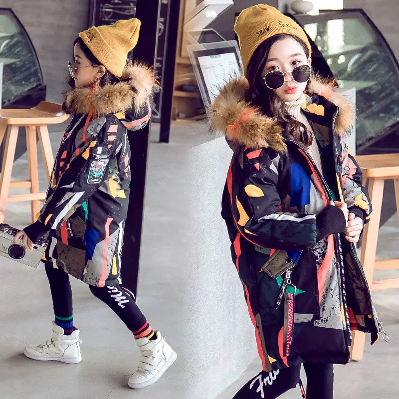 Зимние куртки для девочек 2019 Модное теплое плотное зимнее пальто