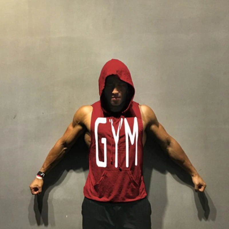 

Sleeveless Hooded Vest Men's Fitness Sports Combed Cotton Summer GYM Printed Hooded Sleeveless Sweater