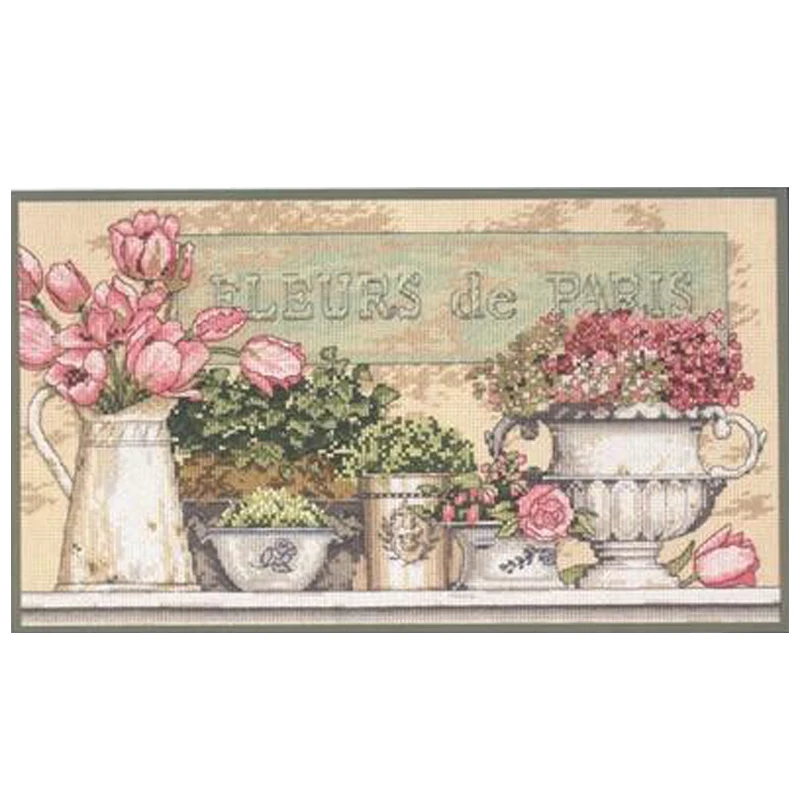 Amishop Top Quality Lovely Counted Cross Stitch Kit Flowers Of Paris Flower Dim 35204
