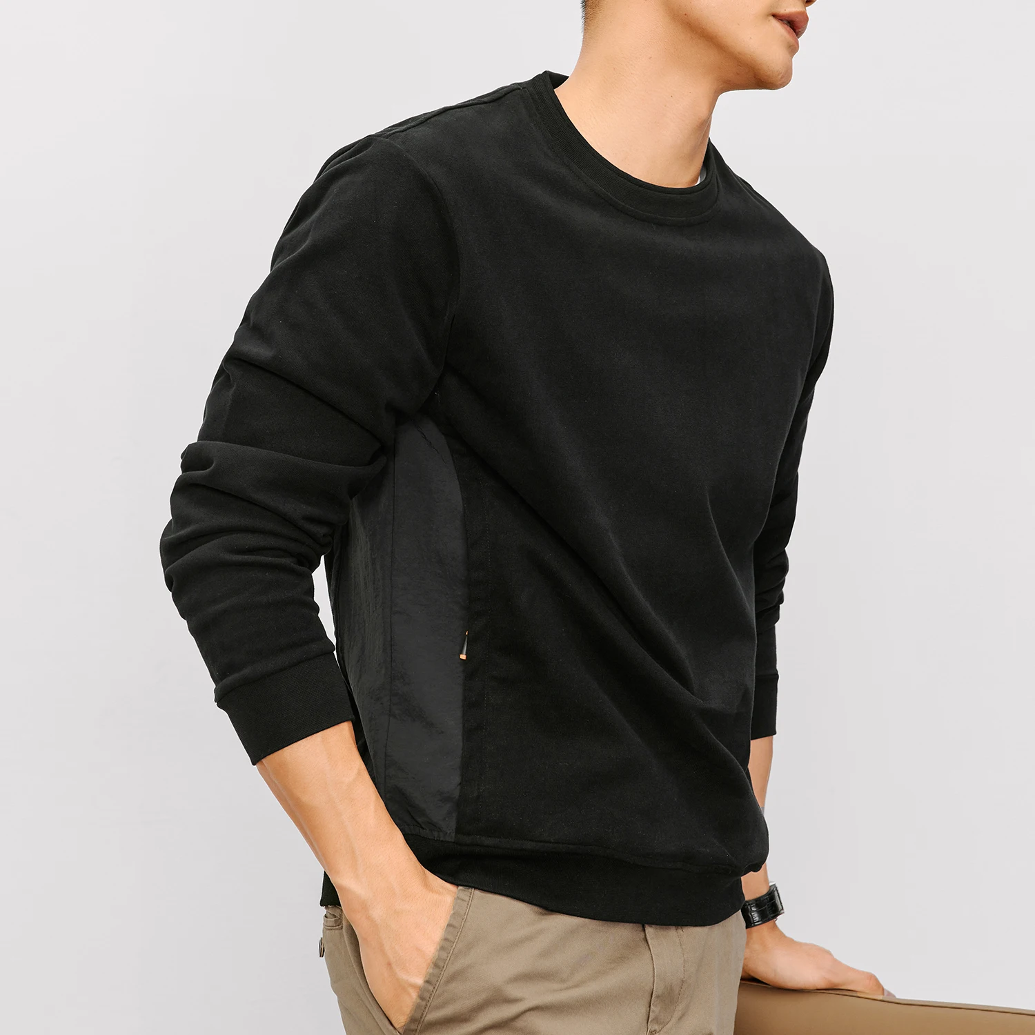 

KUEGOU 100% Cotton Black Men‘s sweatshirts autumn fashion patchwork sweatshirt men Streetwear hoodie top plus size UEW-8933
