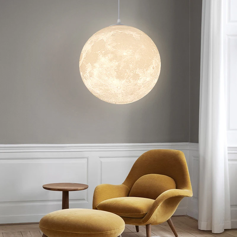 

3D Print Moon Pendant Lights Novelty Creative Atmosphere Night Lamp Indoor Restaurant/Bar Living Room Hanging Lighting Fixtures