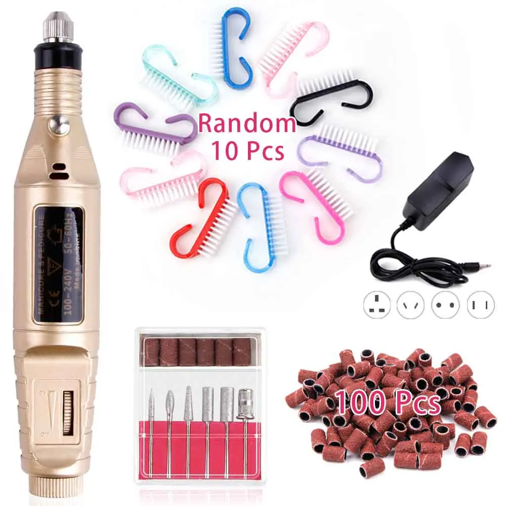 Профессиональная машинка для маникюра электрическая ручка дрель ногтей 10 шт.