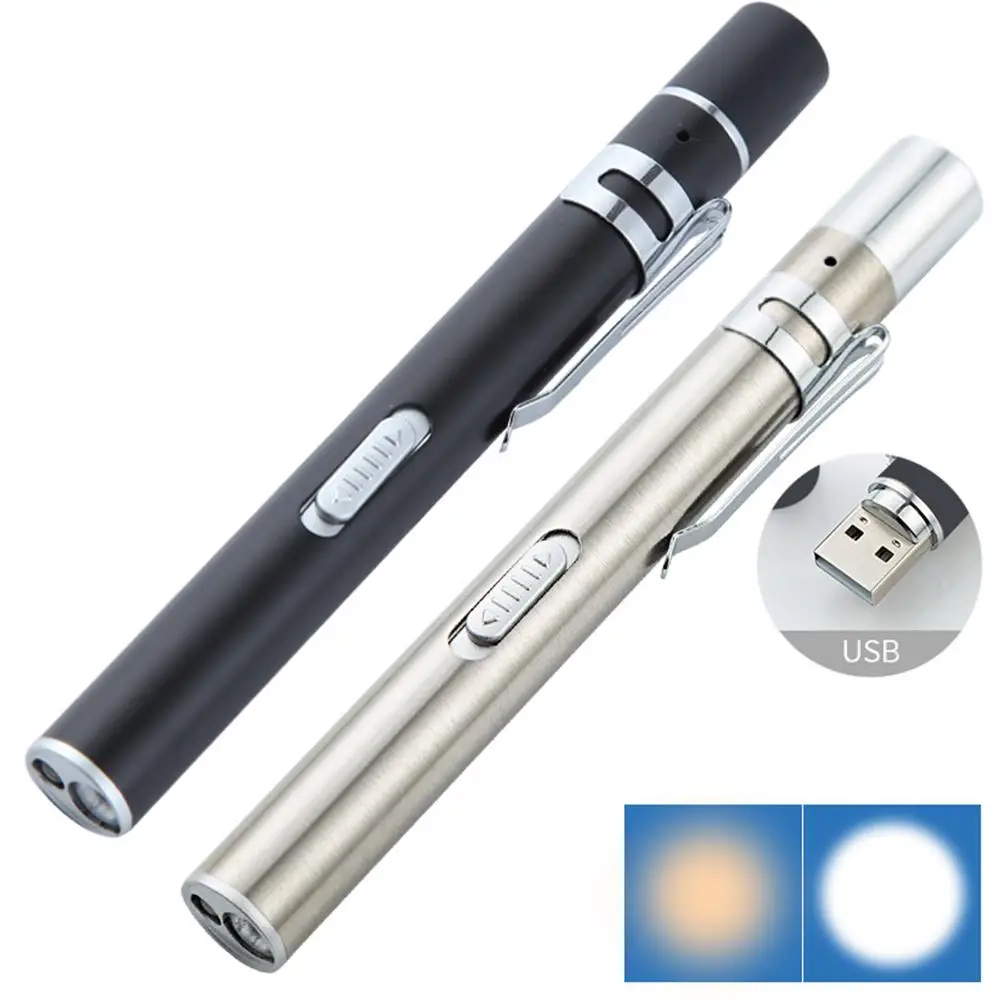 

ZK20 USB Rechargeable Medical Handy Pen Light Mini Nursing Flashlight LED Torch Lamp With Stainless Steel Clip Pocket Flashlight