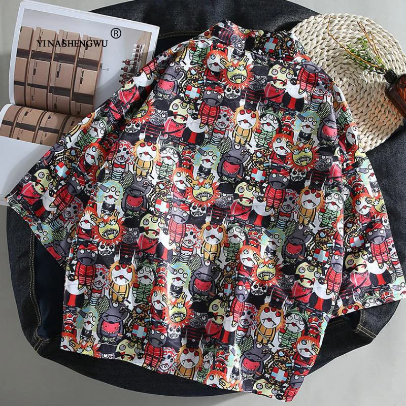 Кимоно, кардиган, мужское кимоно, Femme, Yukata, Harajuku, японское кимоно, летнее, с принтом кота, голубое, пальто, Азия, кимоно, косплей, костюм, рубашка - Цвет: color 17