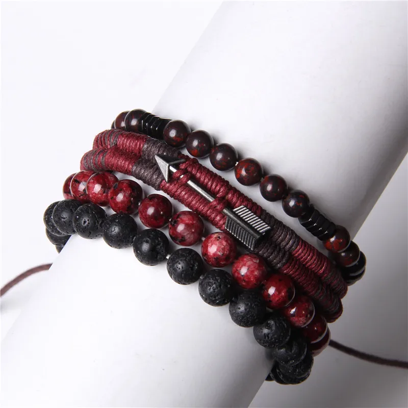 

Bracelets Set Men Classic Vintage Arrow Bracelets Healing Energy Natural Bloodstone Bracelets Women Jewelry Friendship Pulsera