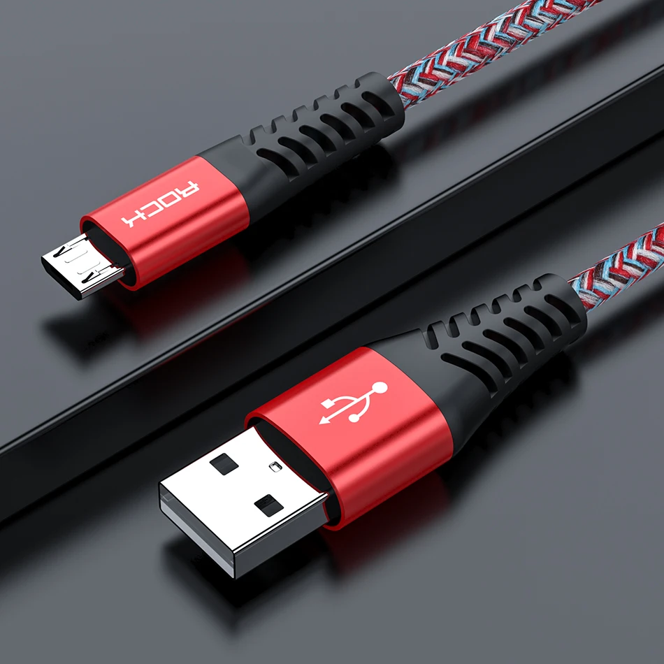 Красный ROCK 1 м 2 м микро USB кабель 3 А Быстрая зарядка для samsung Xiaomi huawei Android мобильный телефон кабель для передачи данных провод микро быстрое зарядное устройство кабель - Цвет: Красный
