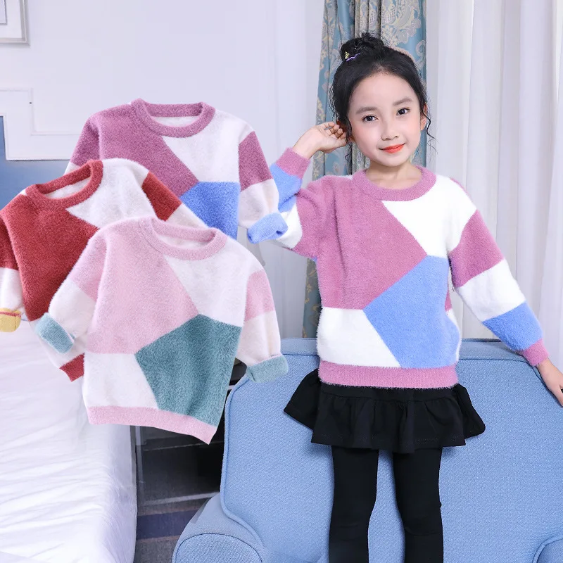 Мохеровый свитер для девочек на осень и зиму 2019 теплые вязаные свитера детские
