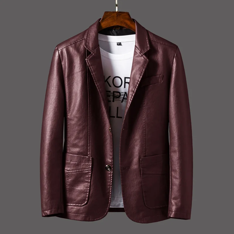 

Plus Size M-6XL Spring Autumn Mens PU Leather Jacket Slim Fit Casual Blazer Coats Men Faux Leather Blasers Masculino MY164