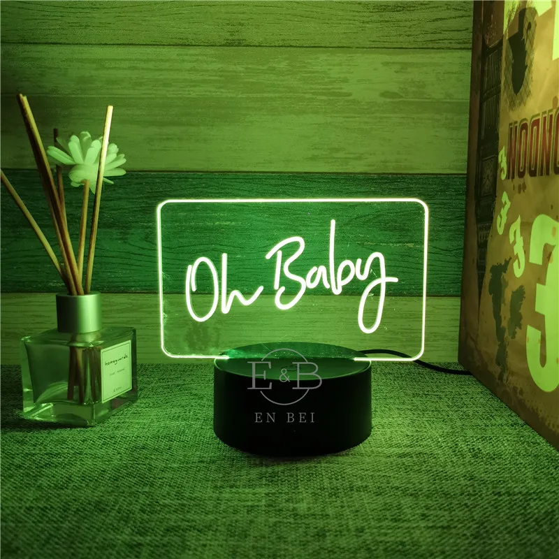 

USB Power Night Light Led Oh Baby 3d Acrylic Table Desk Bedroom Decor Kids Birthday Gift Colorful Lamp Christmas Decorations