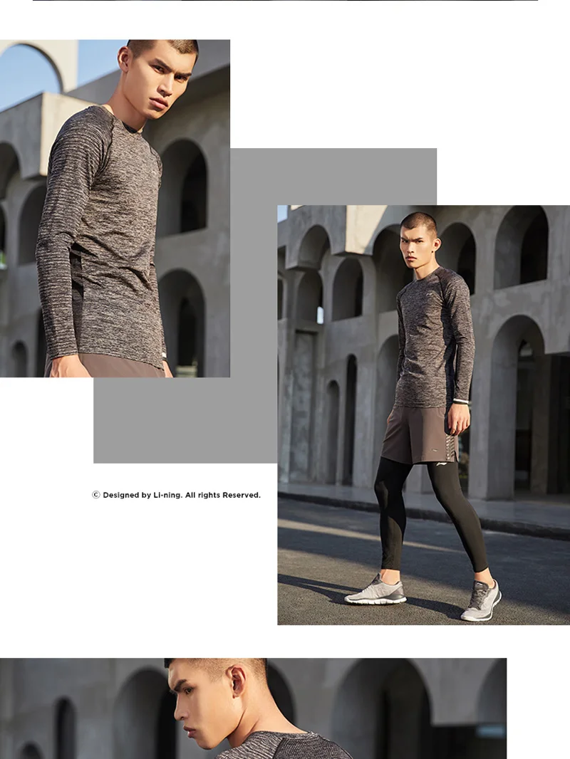 Li-Ning Мужская Беговая серия футболка с длинным рукавом, облегающая комфортная бесшовная нейлоновая подкладка из полиэстера, спортивные топы ATLP013 MTL1020