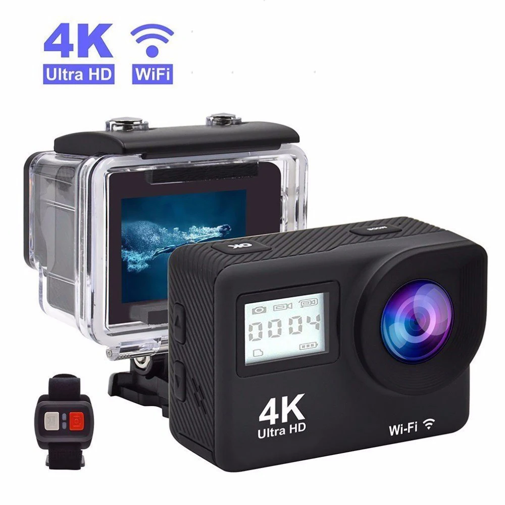 

Новая экшн-камера 4K Ultra HD с двойным жк-дисплеем, Wi-Fi, 16 МП, 170D, 30 м, водонепроницаемая Спортивная камера Go Pro, фотокамера с дистанционным управле...