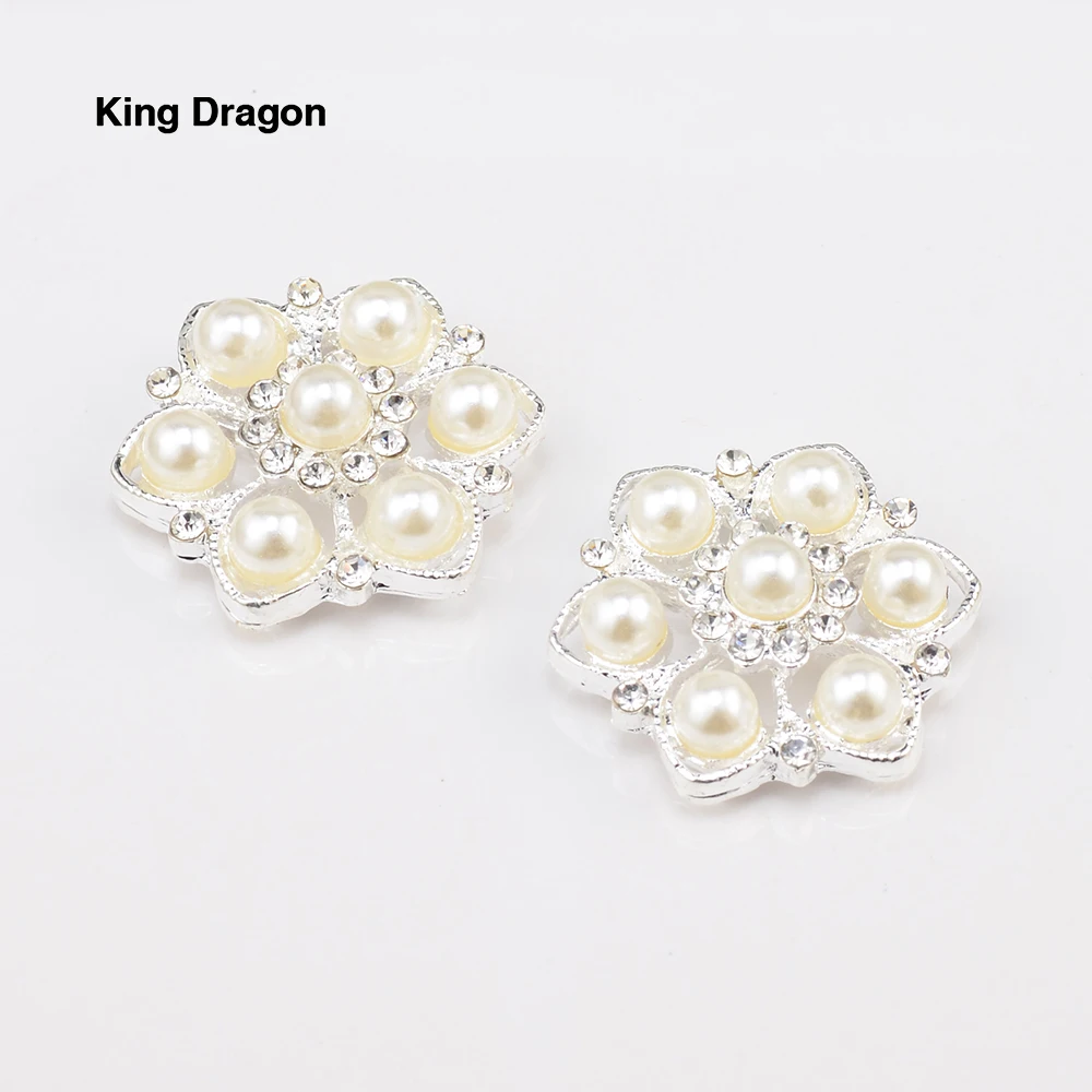 Пуговицы с жемчугом и стразами King Dragon 25 мм 10 шт./лот серебристого цвета KD586 | Дом