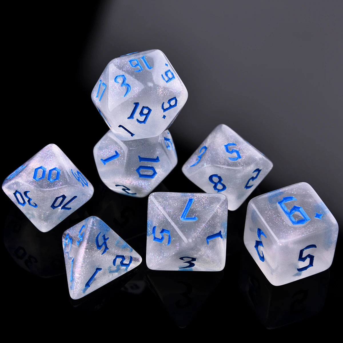 Переливающиеся блестящие 7 наборов многогранных 7-Die игральных костей с сумкой