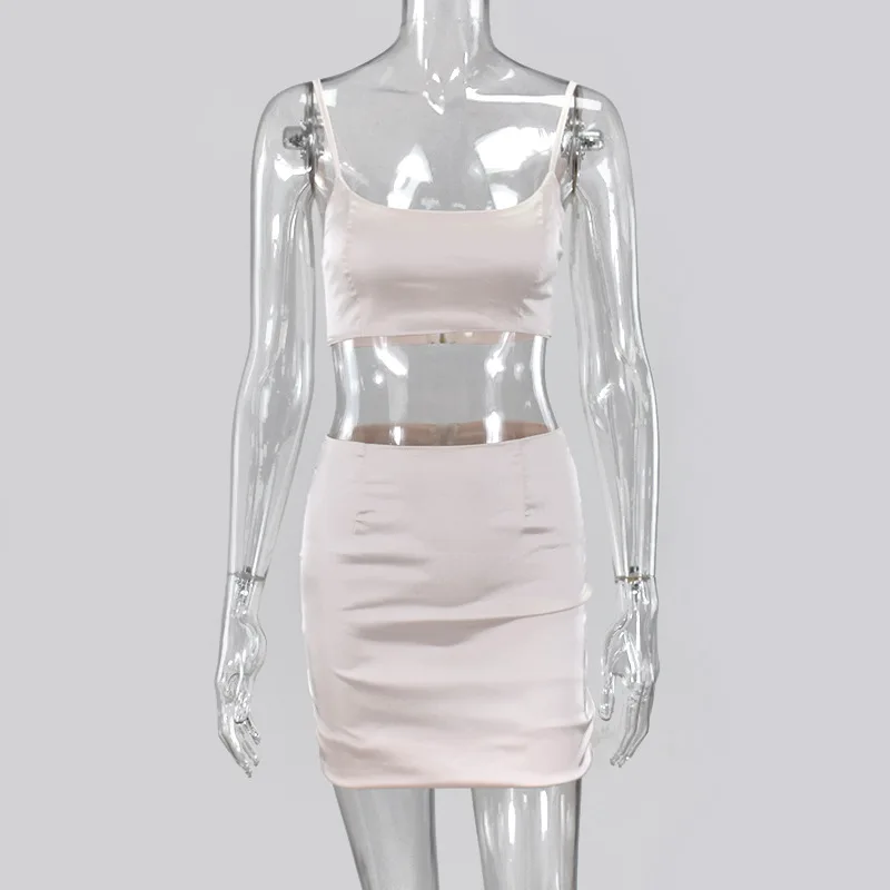 Сексуальный атласный комплект из двух предметов короткий топ и юбка женские